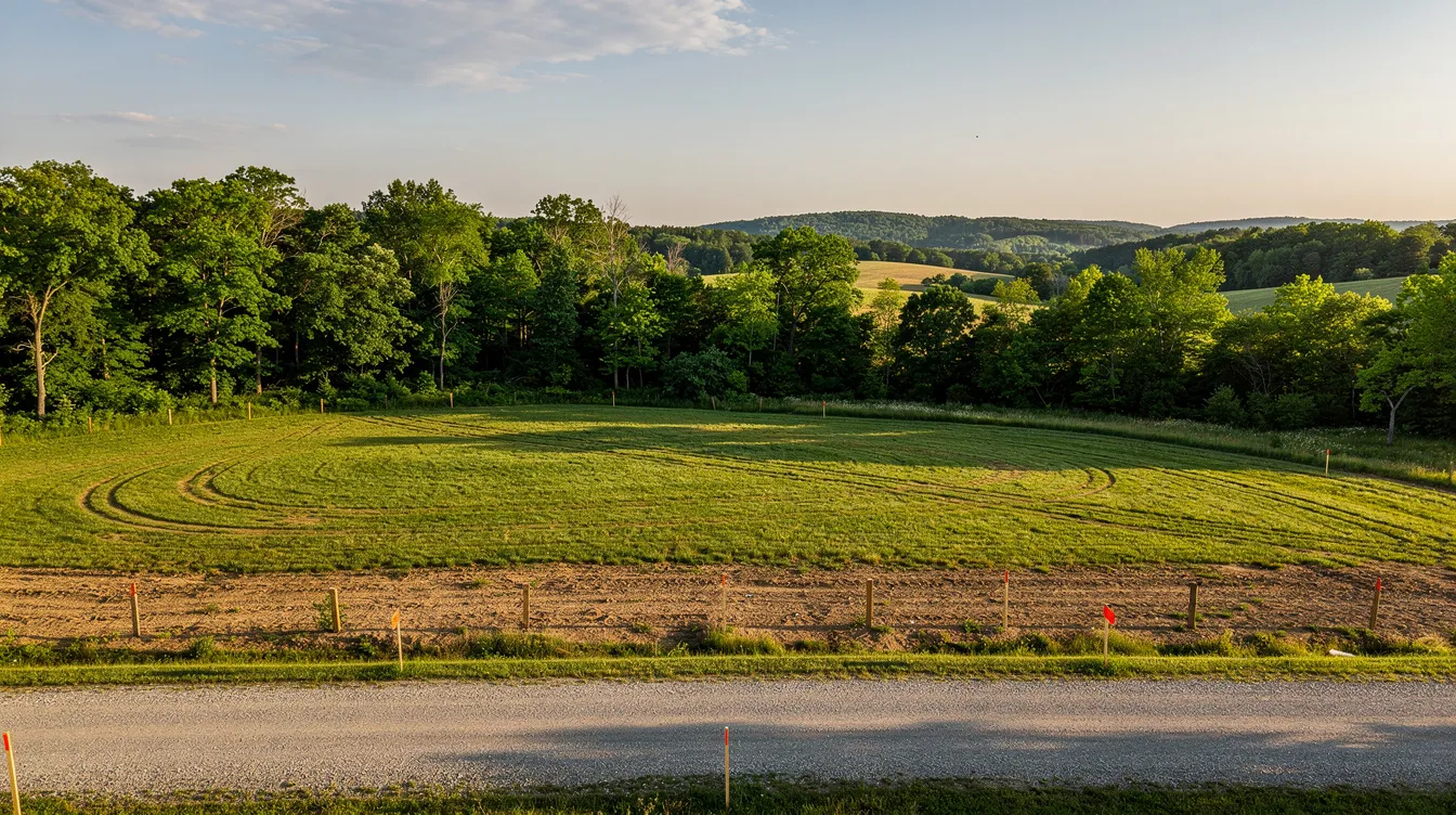 C5a2f2eda69043c78acdc7c4c9710383 The image depicts an empty rural land parcel with a clear view of the ground surrounded by trees in the background indicating a potential site for development This land could be ideal for tiny homeowners looking to invest in affordable housing options as it offers a blank canvas for building a tiny house or other types of real property