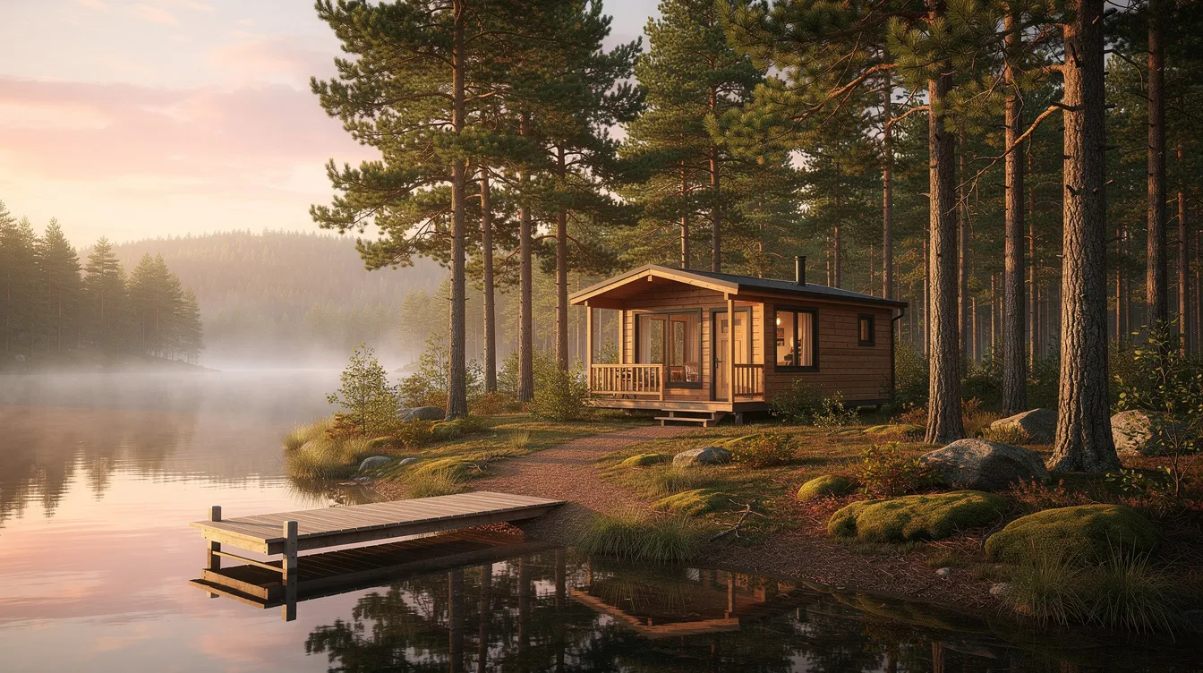 Cc51dc62e753435d85dc59506c25eb52 A serene tiny home is nestled among tall pine trees overlooking a calm lake creating a peaceful setting for tiny living This beautiful lakeview community offers luxurious amenities and access to walking trails ideal for residents seeking a tranquil lifestyle in Alabama