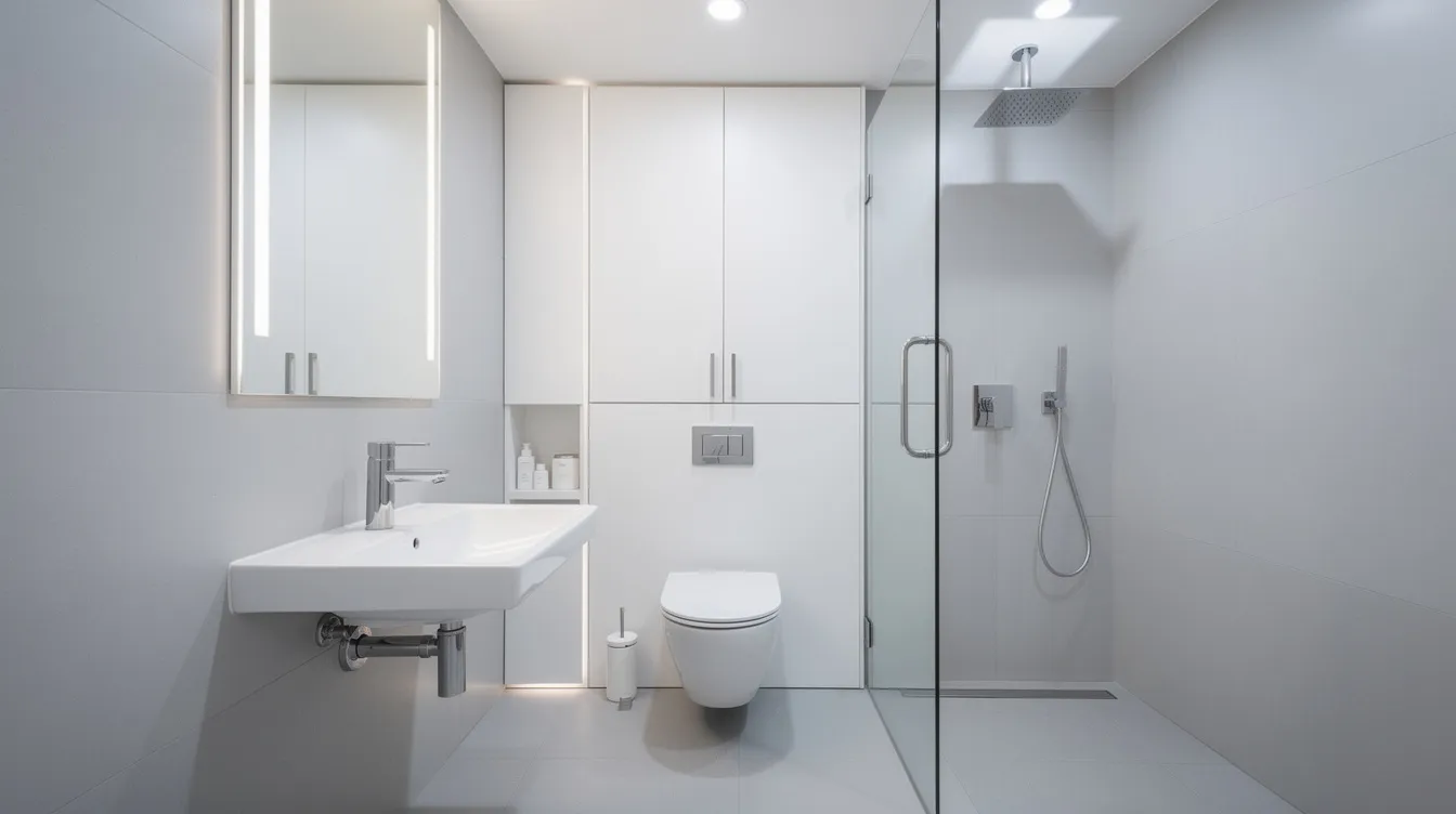 D399c343dd2145d3afda65d704d3767a The image showcases a clean and compact bathroom interior within a tiny house featuring modern fixtures such as a low flow shower and a composting toilet This efficient use of space highlights the sustainable lifestyle embraced by tiny house owners while also addressing waste management options like greywater systems