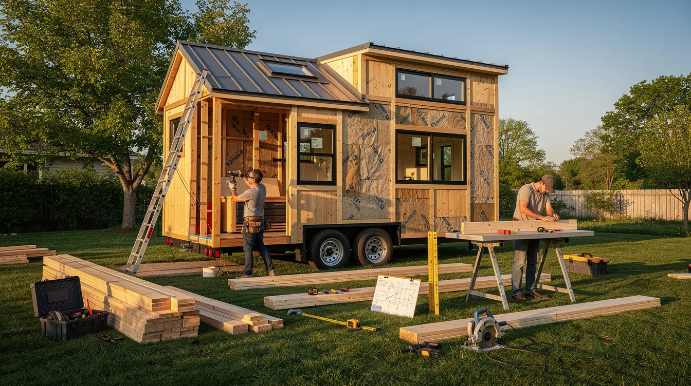 E1a71b9b43ce4d958848ec81c05563f3 The image depicts a DIY tiny house showcasing a compact living space designed for sustainable living With an efficient use of building materials and energy efficiency features like solar panels this tiny home represents a cost effective alternative to traditional homes allowing homeowners to save money while minimizing their carbon footprint