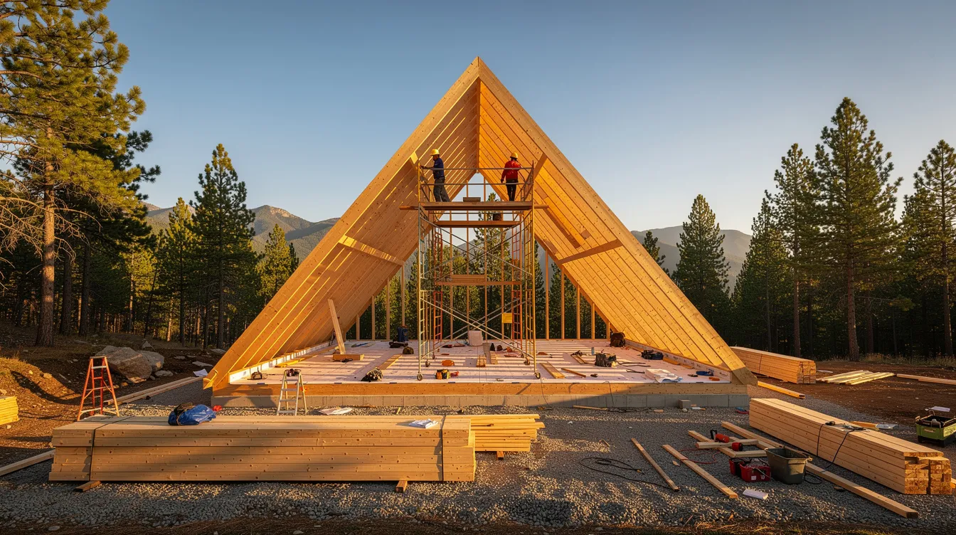 Fc385e9b2b03461f919daa64c5d8b498 The image depicts an A frame tiny house showcasing its distinctive triangular roof and floor to ceiling windows that allow natural light to flood the open floor plan This cozy structure exemplifies the concept of tiny living providing a compact yet functional space ideal for a primary residence or guest house