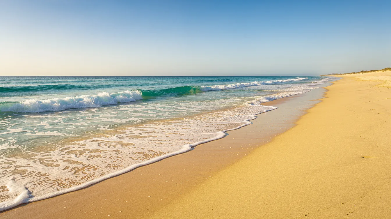Fe00f3db39be4157bfbd28df1164f3a8 The image depicts a sandy beach coastline with gentle waves lapping at the shore under a clear blue sky creating a serene and inviting atmosphere for relaxation This tranquil setting is perfect for those seeking a peaceful escape reminiscent of the lifestyle embraced by tiny home owners in Virginia's beautiful landscapes.
