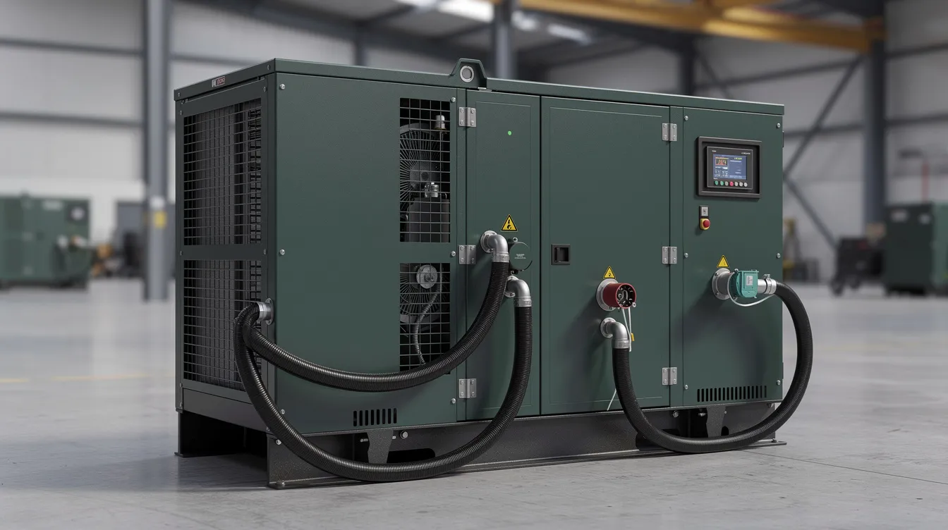 0981c67d8dcd4fd7998a2544c3886e9f The image depicts a Kohler 150kW generator designed for industrial grade performance featuring a robust steel enclosure that can withstand harsh weather This standby generator is ideal for businesses ensuring they remain powered during utility failures with an intuitive interface for easy operation and product customization options