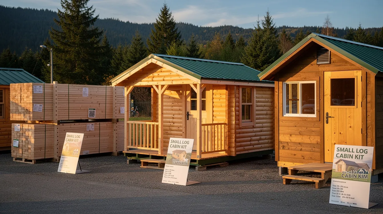 0cfe97c915a2449b9a46d0ec91e8a84c This image showcases a small log cabin kit highlighting its rustic charm and modern convenience perfect for a cozy retreat or guest house The log cabin features large windows and quality materials embodying the dream log cabin aesthetic that blends seamlessly with its natural surroundings