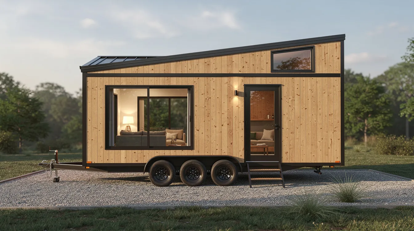 1028ae93cc144e0faa5e5299418d8c9e The image depicts a 26 ft tiny house trailer featuring a sturdy trailer frame designed for a tiny house project It showcases the main frame with wheel wells and a custom build emphasizing the high quality materials used for durability and functionality