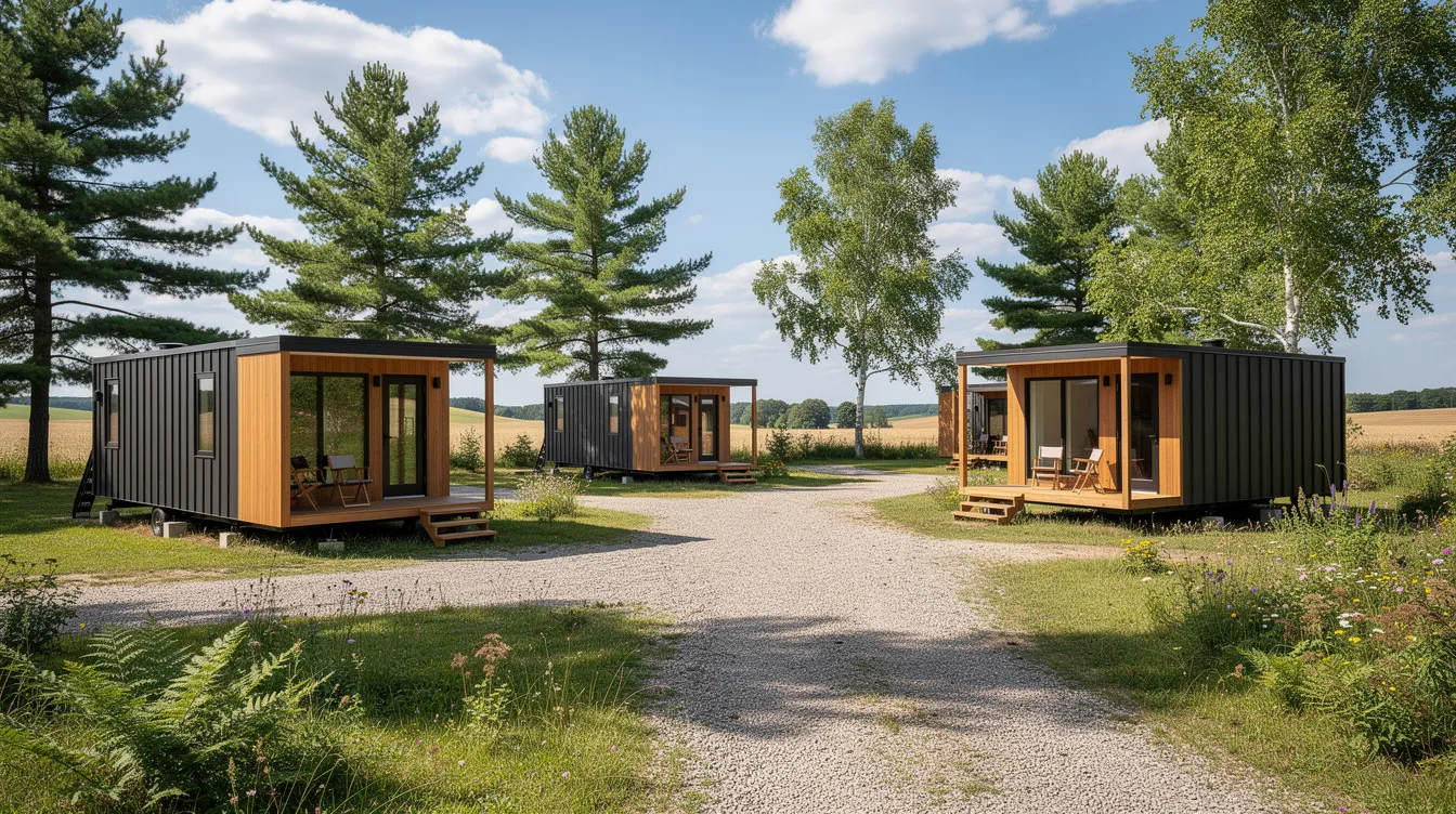 196e6467e8d54f1cbb432b8e4ea48c5d The image showcases a variety of portable cabins in Wisconsin highlighting their durable siding and customizable designs Featuring double doors and strategically placed windows these premier portable buildings offer an excellent solution for homeowners seeking quality storage sheds or workspace options