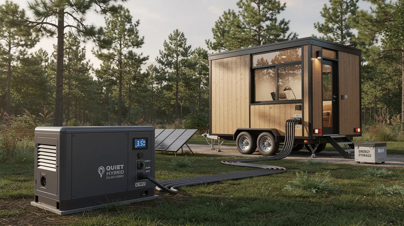1c53547ca26e437f9997a9e8281ee987 The image features a compact solar generator designed for tiny houses showcasing solar panels and a portable power station that can provide reliable power for essential appliances This eco friendly power solution emphasizes energy efficiency and renewable energy ideal for off grid living or as a backup power source during outages