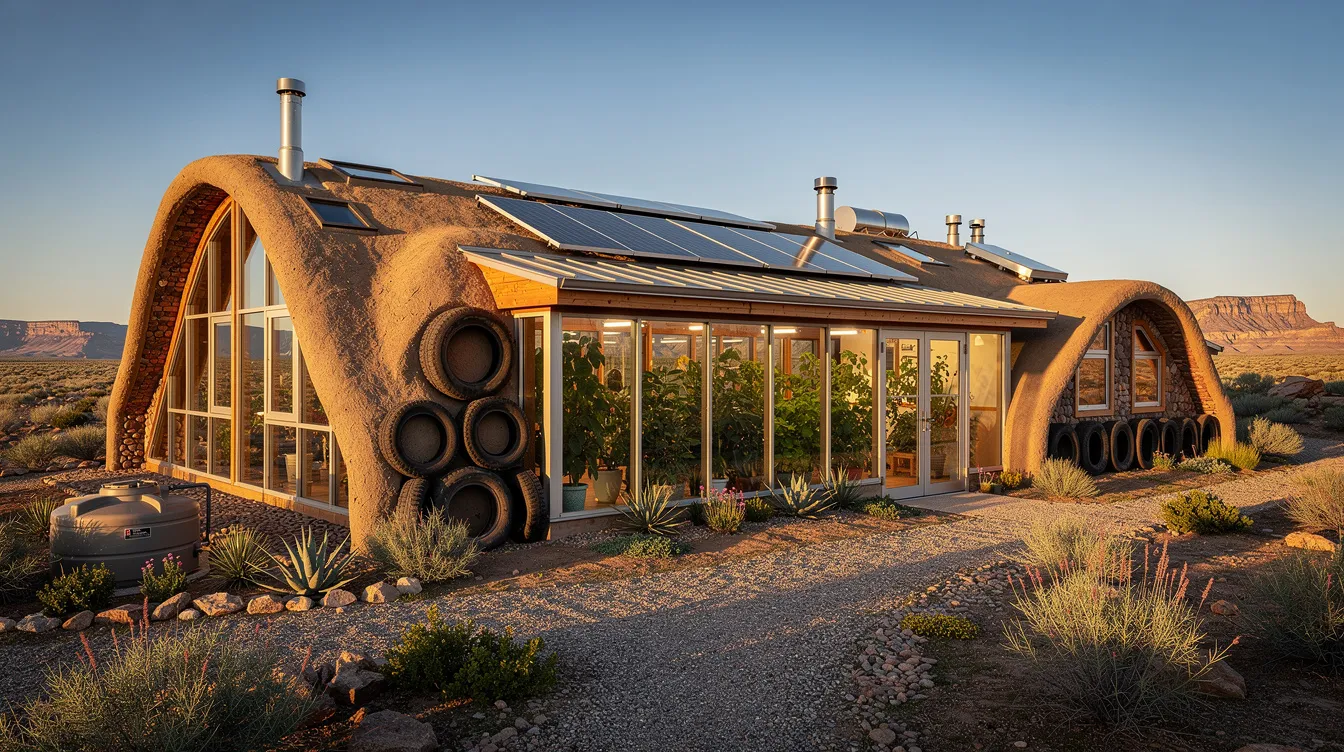 22497e5963b04a1589ca5e7c54e4ca1a The image depicts a unique Earthship home built from natural and recycled materials showcasing the innovative earthship biotecture design With features like solar panels water catchment systems and integrated off grid systems this sustainable living space exemplifies self sufficiency and eco friendly construction methods