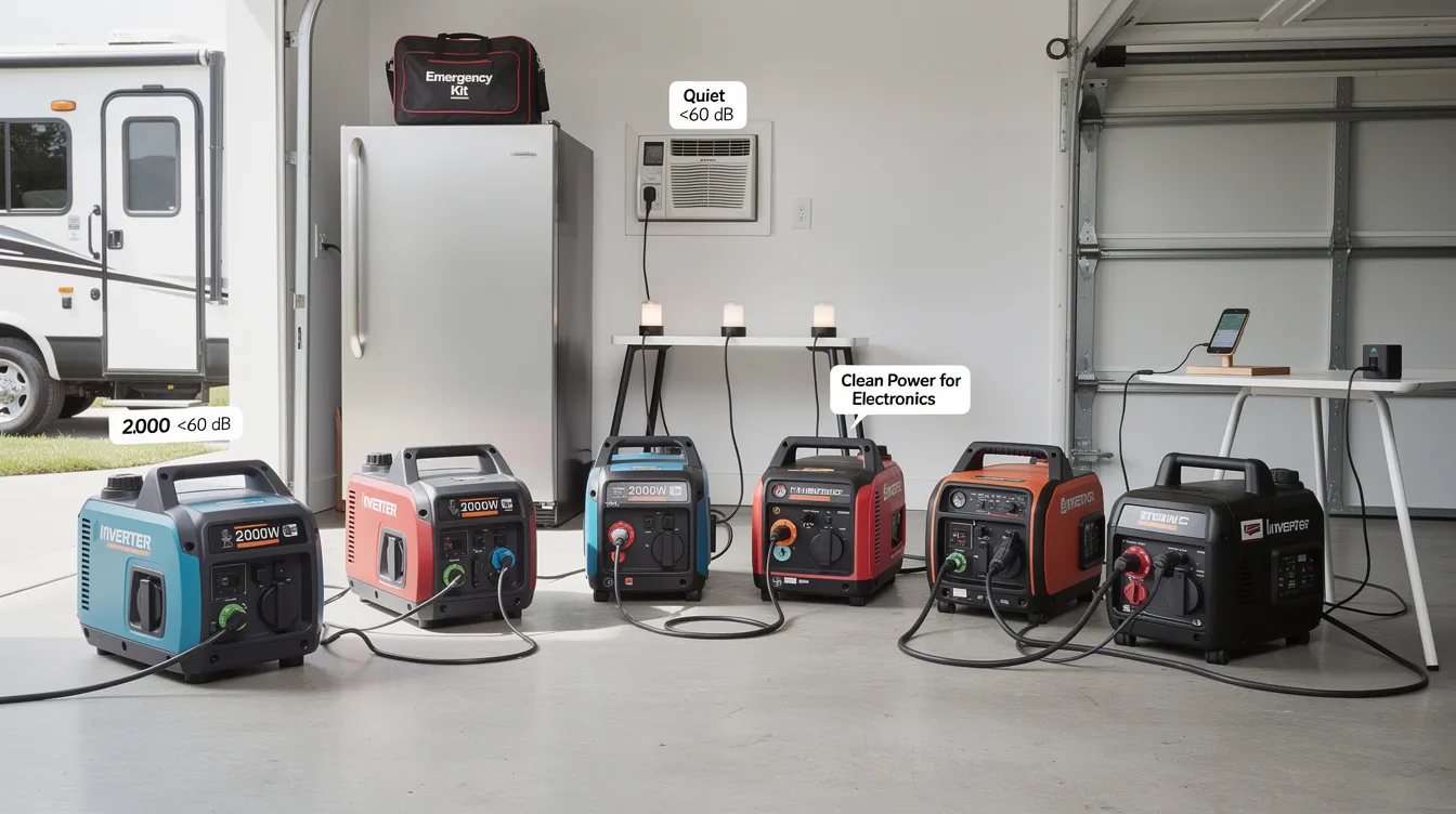 2f9ea6d8afa54759b2e6c24893c723c2 The image features a selection of small portable generators ranging from 2000 to 4000 watts suitable for residential use in apartments or emergency kits These generators from brands like Westinghouse and Honda are designed to provide reliable power for essential appliances during outages while ensuring safety for sensitive electronics