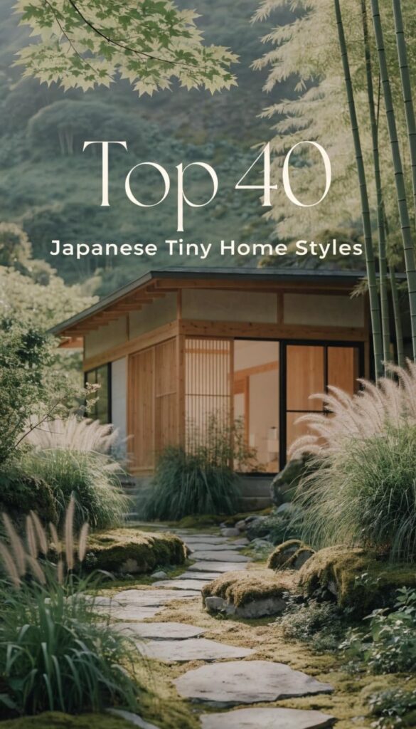 40 japanese style tiny cover Cover image a Japanese tiny home surrounded by a tranquil garden with a stone path and bamboo conveying a peaceful modern zen vibe