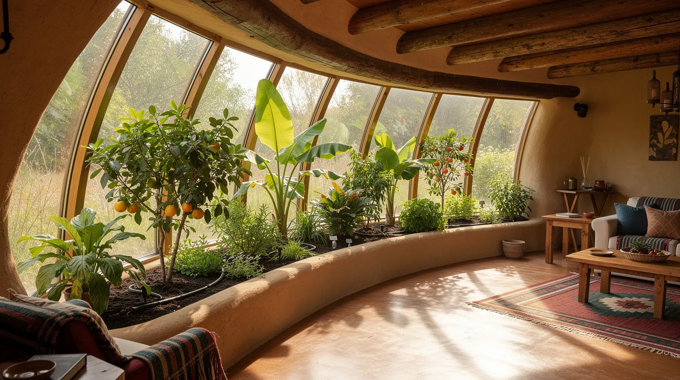 4c773eaaea5b47f498119394614a0cc8 The interior of a finished Earthship home features a vibrant display of indoor plants thriving along a south facing greenhouse wall illuminated by natural light This sustainable living space showcases the use of natural and recycled materials emphasizing the principles of earthship biotecture and self sufficiency