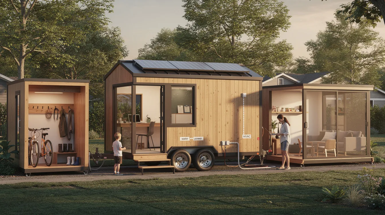 585c2983a4be4f81a64fd47fff23d527 The image depicts a flexible tiny home featuring modular add ons that can be easily attached or detached showcasing a compact yet spacious layout This innovative design allows for the seamless integration of additional rooms such as an office or guest room promoting sustainable living and adaptability for growing families