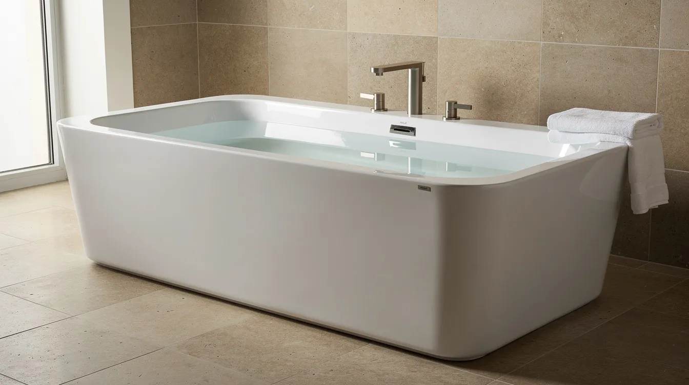 6c441a55e01c4df598c8fc4e03012493 The image showcases the Kohler Greek Tub a compact and elegant clawfoot bathtub designed for tiny homes and small spaces Surrounded by a tiled shower alcove and featuring grab bars for safety this luxurious tub offers a perfect blend of style and functionality for tiny house bathrooms
