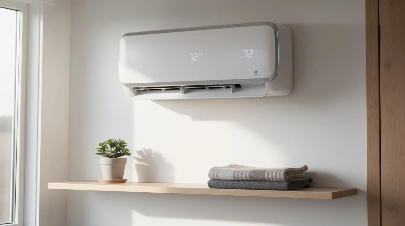 88378d92e7884ac98ea8b2316130795a The image depicts a compact tiny home AC unit showcasing a sleek mini split system mounted on the wall designed for efficient air circulation and cooling in small spaces This energy efficient cooling option is ideal for tiny home living providing comfortable temperatures while saving on floor space