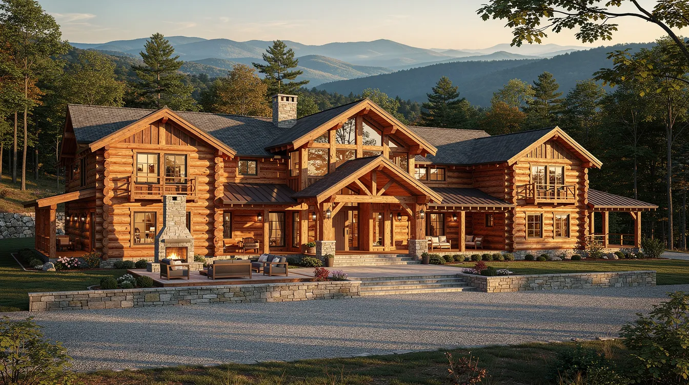 9d8b7cd9c2ef4d1c91f0ad0fafd9f00f The image showcases a stunning luxury log cabin kit exceeding 2500 sq ft featuring exceptional craftsmanship with live edge logs and European dovetail joints set against a backdrop of the picturesque North Carolina mountains near Asheville This dream log cabin exemplifies the perfect blend of rustic charm and modern convenience ideal for those seeking a spacious primary residence or a mountain retreat