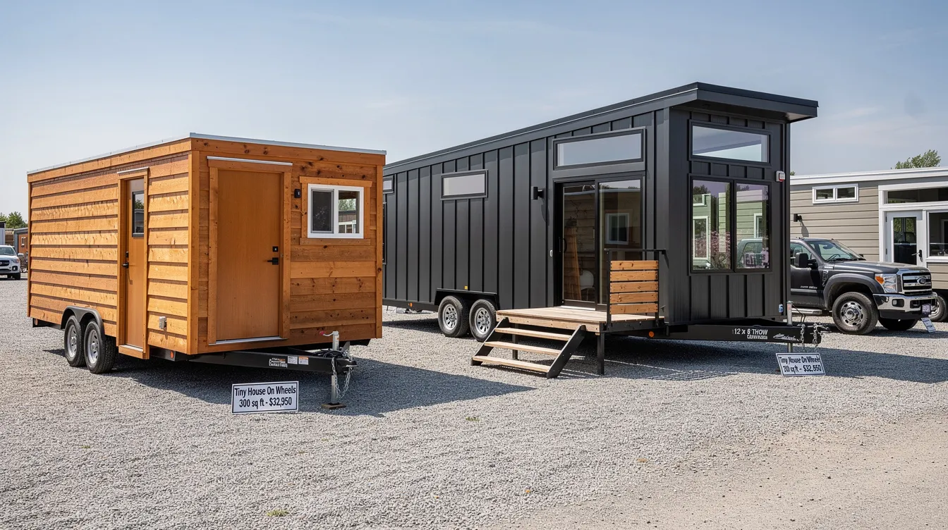 A460405f1bda4847bdf8ce6e55601b7c The image showcases a variety of tiny houses on wheels highlighting their compact designs and mobility features with models like the Stanley on a small trailer and the larger LE30 offering spacious living These tiny homes priced between 000 and 000 demonstrate the flexibility of living in a small home that can easily be relocated