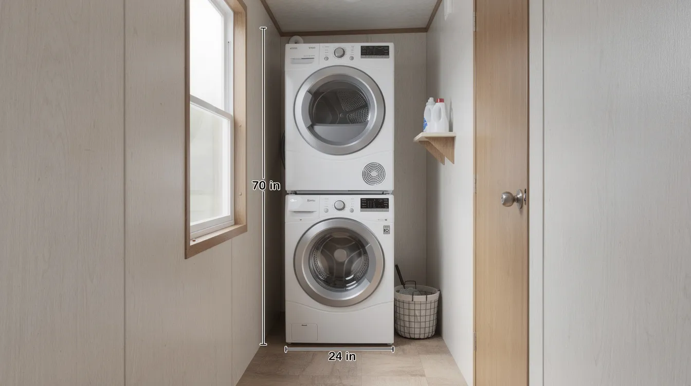 A659ea0392204304bc6f21b1f79fe914 The image depicts a compact 24 inch stackable washer and dryer unit designed for small spaces ideal for mobile homes and apartments This space saving machine features a sleek design allowing for easy installation in tight laundry areas while providing efficient performance for washing and drying clothes