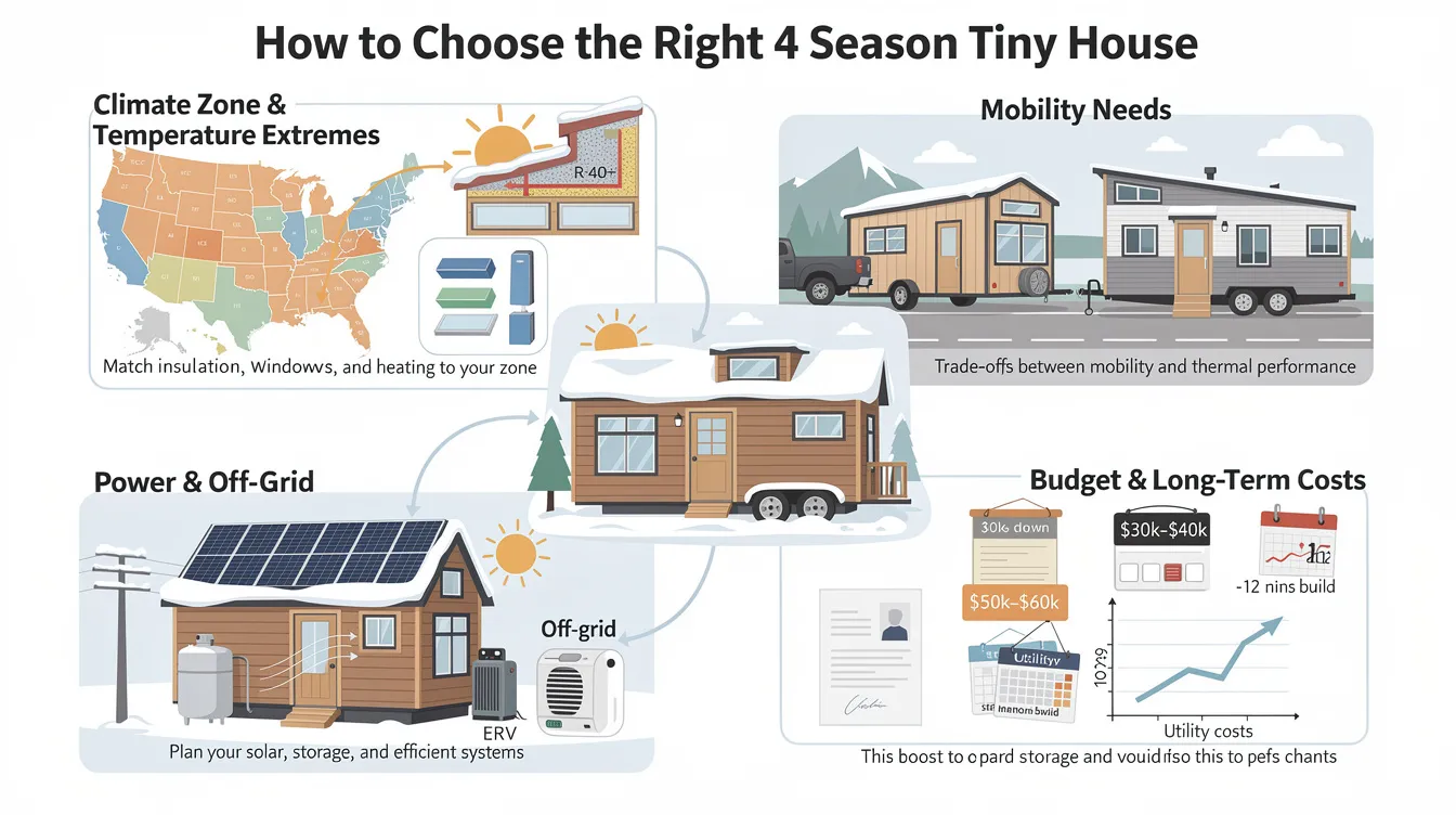 A6e0a996a3ea42dd9ae96d01f66903bd The image illustrates a cozy four season tiny house showcasing its beautiful design and quality craftsmanship It features ample interior space with modern appliances a comfortable living room and a master bedroom making it ideal for full time living in various climates