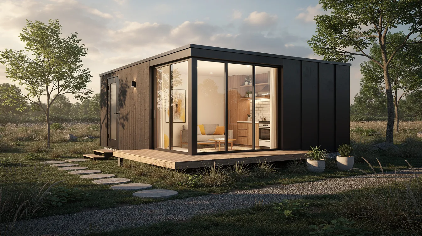 A8b5d562b74d4675a94d804827287927 The image depicts a cozy micro house showcasing the essence of tiny house living with its compact design and efficient use of limited space This small home features a loft sleeping area and energy efficient elements embodying the principles of the tiny house movement and offering an affordable housing solution