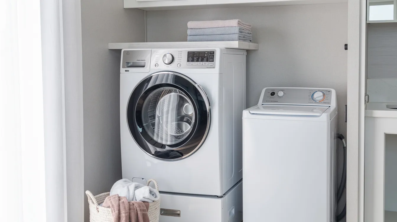 B30a0bda1a0f4f96b75552d222272c80 The image features an all in one washer dryer combo unit designed for small spaces showcasing its compact dimensions and modern design This versatile machine allows for washing and drying clothes in a single drum making it an ideal choice for mobile homes and apartments without existing dryer venting
