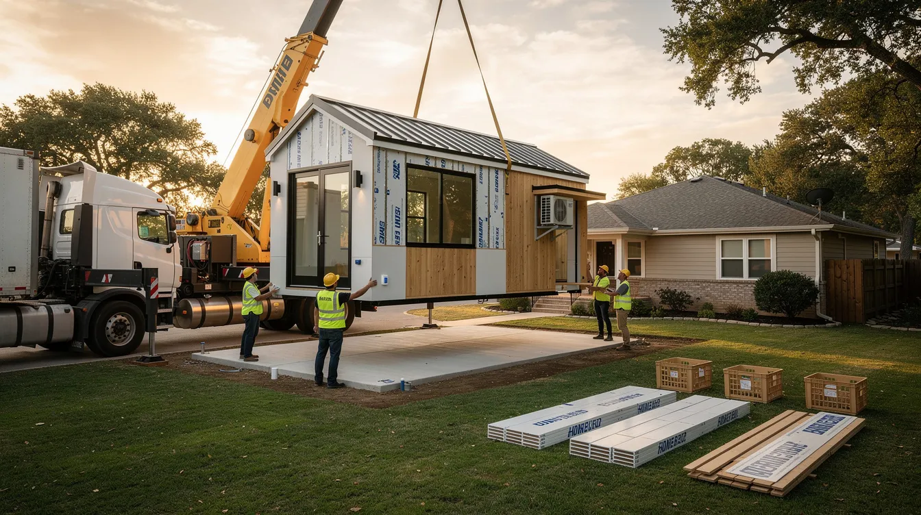 B39d43d9c1ac4e9eb8600453ada71f38 The image features a collection of stylish prefab tiny homes showcasing modern design and quality craftsmanship Each unit ranging from 200 to 800 square feet is built with durable materials and energy efficient systems making them the perfect solution for various living needs such as guest houses or primary residences