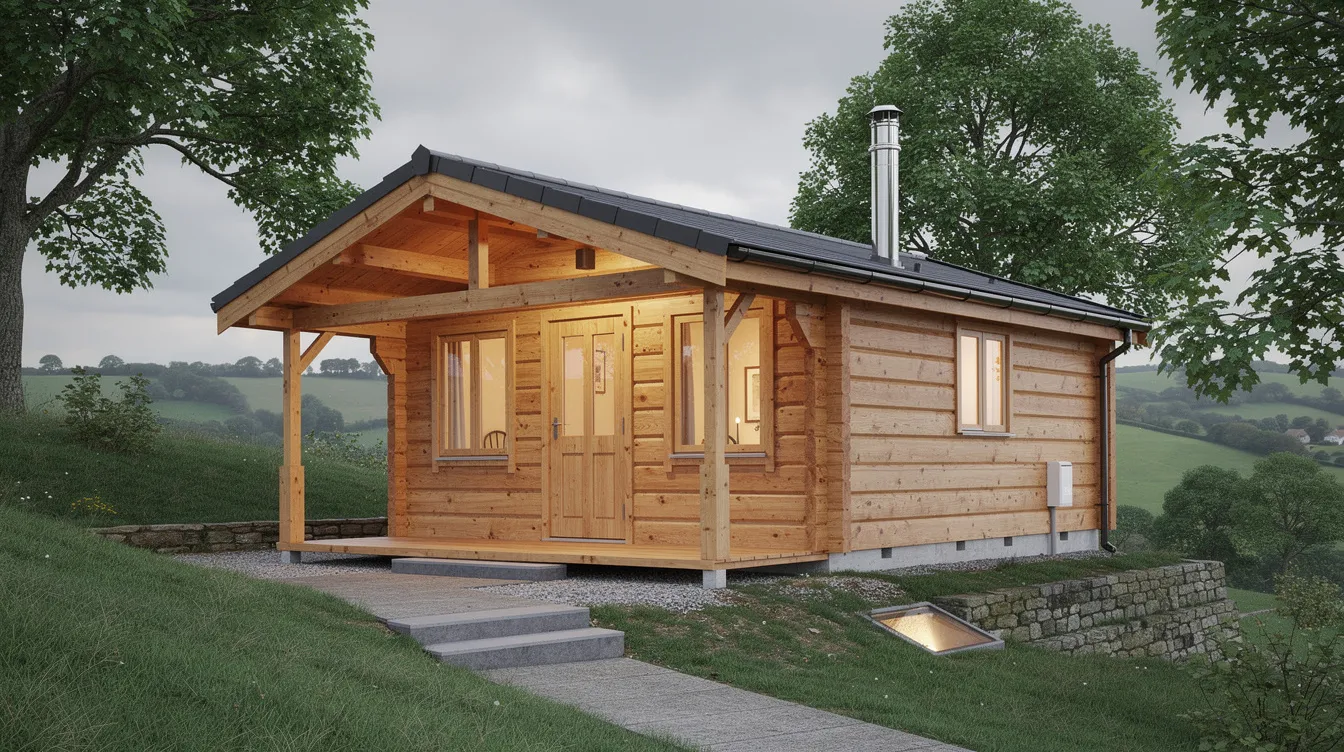 B4a46db8379d4ae68056d7e33b89c893 The image depicts a beautifully crafted bespoke log home nestled in a picturesque landscape in Dorset showcasing its solid timber walls and large windows that blend seamlessly with the natural surroundings This residential log cabin designed for full time living features a durable foundation and efficient plumbing heating and electrics highlighting the timeless craftsmanship and energy efficiency of bespoke log cabins tailored to meet the exact needs of its inhabitants