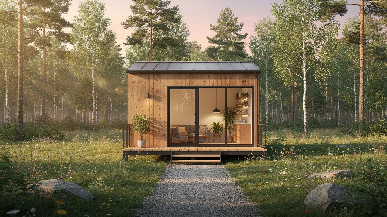 Bbe0533313f74eb6a7d4bebbfdd898dd The image depicts a cozy tiny house showcasing the essence of tiny house living with its compact design and efficient use of space This sustainable home features a well organized interior emphasizing the tiny house movement's focus on minimalism and affordable housing options.