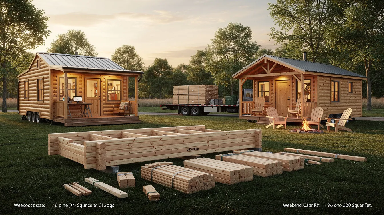 Bc517671c9374f579994bf5db15b76b2 The image showcases a picturesque log cabin kit constructed from premium materials like pine or cedar featuring a rustic design complemented by modern amenities This tiny home ideal for rural retreats or backyard structures emphasizes quality craftsmanship and energy efficiency making it a perfect solution for those seeking a cozy yet functional space