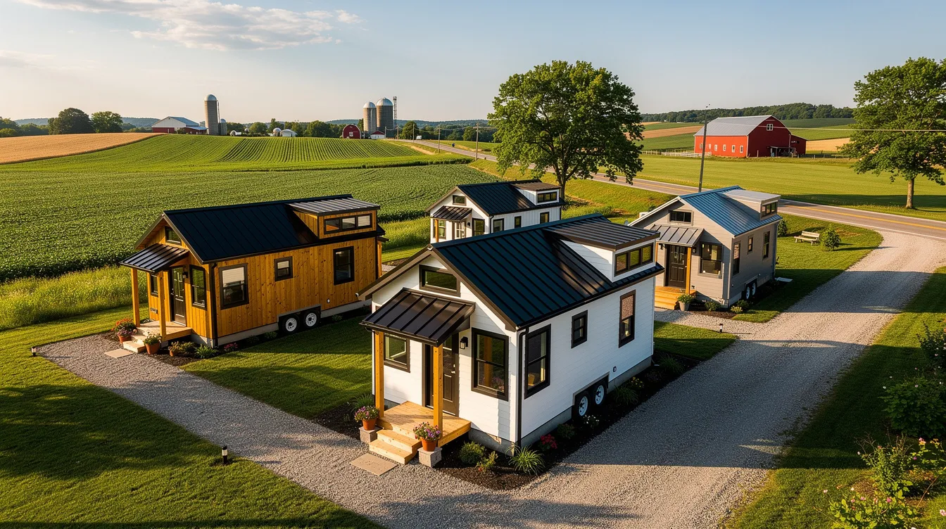 C433c5c7fb0a4d14b3a6b605e8ce5f03 The image showcases a collection of tiny houses in Lancaster PA nestled within a picturesque landscape highlighting their cozy retreat style and unique architecture Each tiny home features a charming design surrounded by greenery offering a perfect getaway in Lancaster County