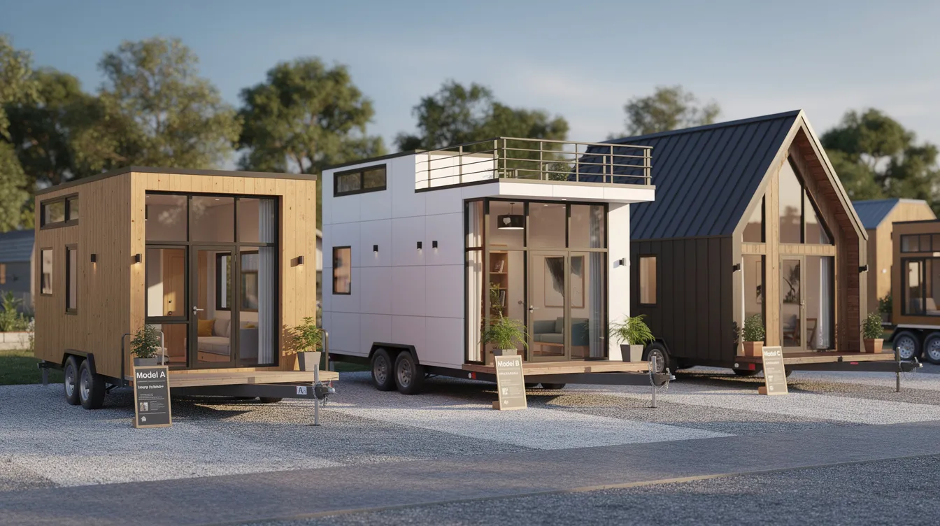 C8faa15654e3403e80942c1cee52b9e1 The image showcases various tiny home models highlighting their cozy designs and practical layouts These affordable manufactured homes for sale in Nampa Idaho offer a great experience for families looking to simplify their lives with quality living options