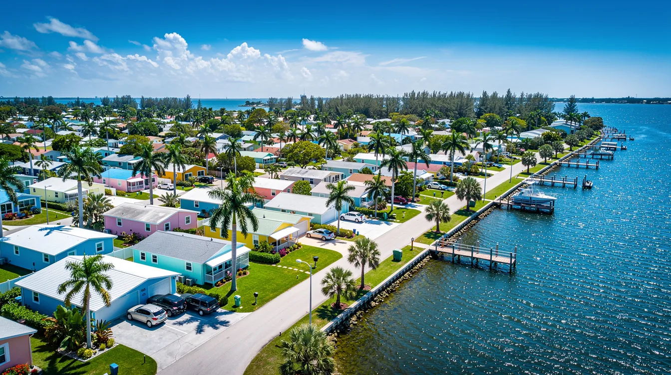 Cc389c24e049493c8a0265fe93f75963 An aerial view showcases vibrant bungalow neighborhoods in St Petersburg Florida featuring colorful homes surrounded by palm trees and a bright blue sky highlighting the area's appeal for affordable housing and tiny house communities. This picturesque scene invites families and individuals to explore property options in Pinellas County, perfect for those seeking a welcoming city atmosphere.