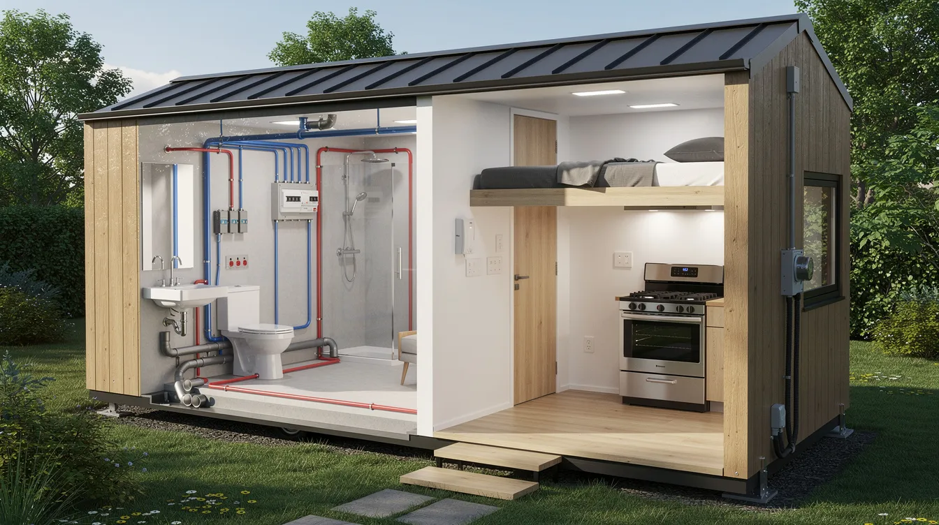 Ccb3ecd88b7e41c8b594ed7457d87071 The image depicts a cozy tiny home featuring sturdy construction and premium materials equipped with essential plumbing electricity and a composting toilet This tiny house designed for efficient living showcases a stylish layout with a porch making it an ideal choice for those seeking an affordable lifestyle in a compact space