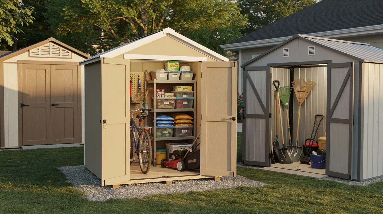 D438d02726064dbcab2fcc2eb8763d81 The image showcases a modern storage shed designed for efficient organization in your backyard featuring double doors for easy access and ample space for tools bicycles and outdoor gear Crafted from durable materials this stylish shed offers a perfect solution for clearing clutter while providing great value and quality for customers seeking more storage space