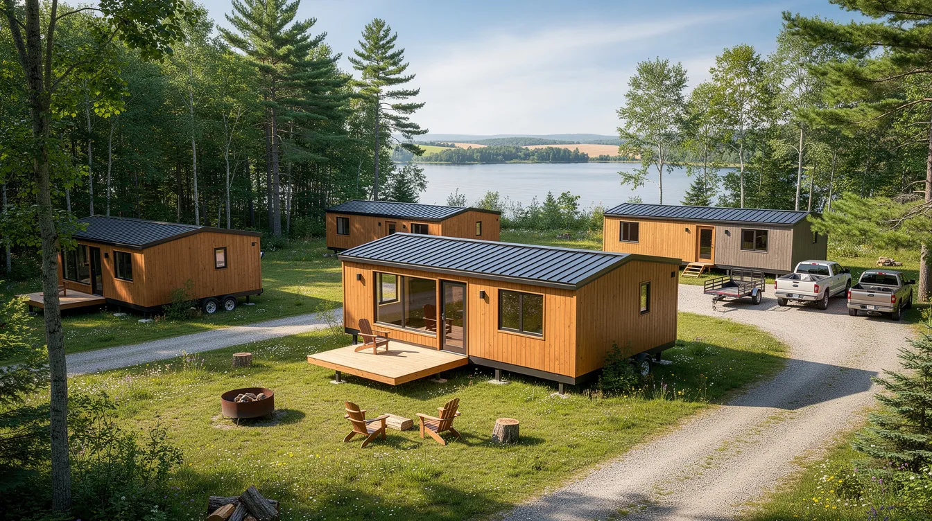 Db4e86f190cb47f681ac814c478ac642 The image showcases a variety of portable cabins in Wisconsin highlighting their durable siding and customizable designs Featuring double doors and strategically placed windows these premier portable buildings offer an excellent solution for homeowners seeking quality storage sheds or workspace options