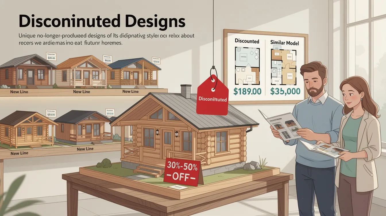 E63eaa5f74f84405bbff703e7690db08 The image showcases a variety of discontinued log cabin designs available for sale at significant discounts highlighting unique styles that are no longer in production Customers can explore these high quality log cabins perfect for those seeking a distinctive dream cabin that suits their individual needs and preferences