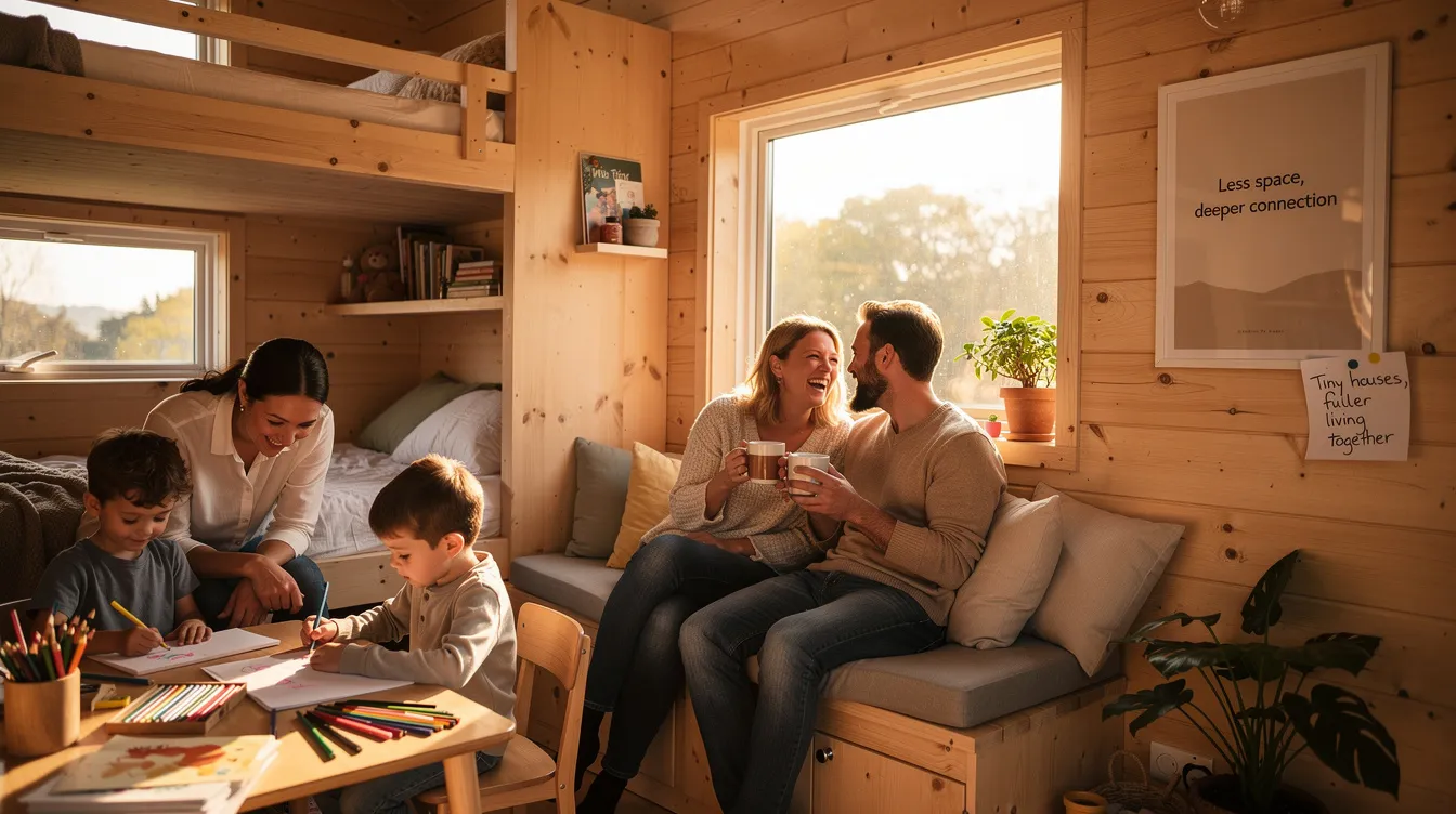 Eb31a3e1b81946fbaeb8e809d9f86c10 The image features a cozy tiny house nestled in a lush green environment symbolizing the tiny house movement and the deep connections fostered in such a small space It represents how tiny living encourages intentional relationships and fuller living together highlighting the beauty of minimalist lifestyles and community building