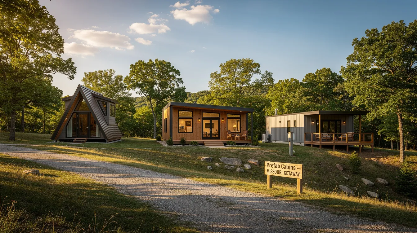Ecfea96afaca450aa216f07e02757f05 The image showcases a picturesque scene of prefab cabins in Missouri featuring charming log cabins nestled among lush greenery perfect for cabin rentals and a dream retreat Each modular cabin is designed with standard features and a welcoming porch inviting families to explore the peaceful surroundings and enjoy the warmth of nature