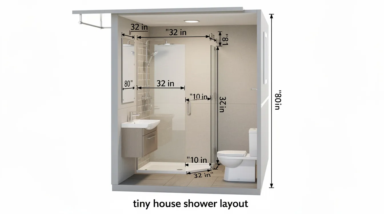 F17a3cf9ffce4495863c25171cbfbf1c The image showcases a compact tiny house bathroom design featuring a walk in shower that maximizes shower space while saving floor space Light colors and natural light create an airy feel complemented by wall mounted storage solutions and a small sink perfect for the functional layout of small bathrooms