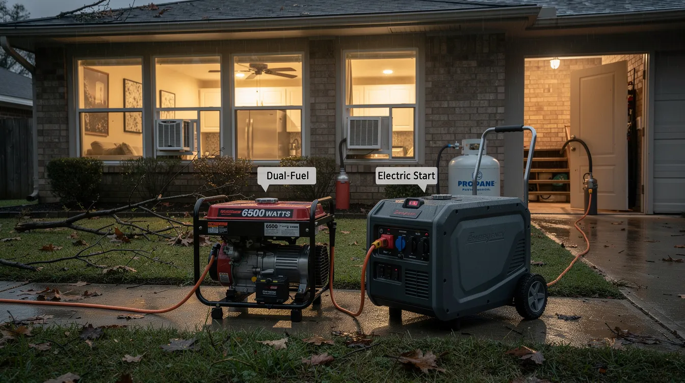 F87dd887080140d2812a127424c89089 The image features mid size portable generators designed to provide reliable power for residential homes in Houston during outages These generators capable of producing 5000 to 7500 watts are often dual fuel and equipped with electric start features for convenience and efficiency in emergency situations