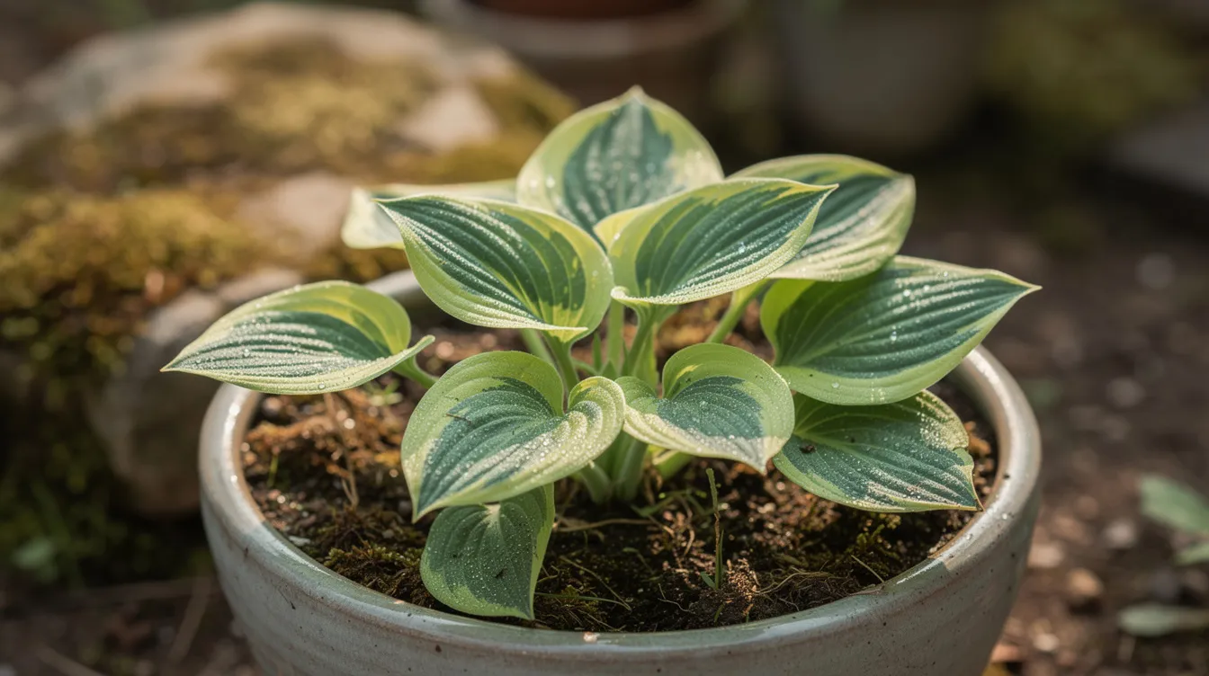 2b5010fa61be4cf987e60330aed0226b The image features a collection of miniature hostas showcasing their lush green leaves and delicate tiny flowers perfect for fairy gardens These charming dwarf plants are ideal for creating enchanting miniature gardens or terrariums inviting fairy friends to enjoy their beauty