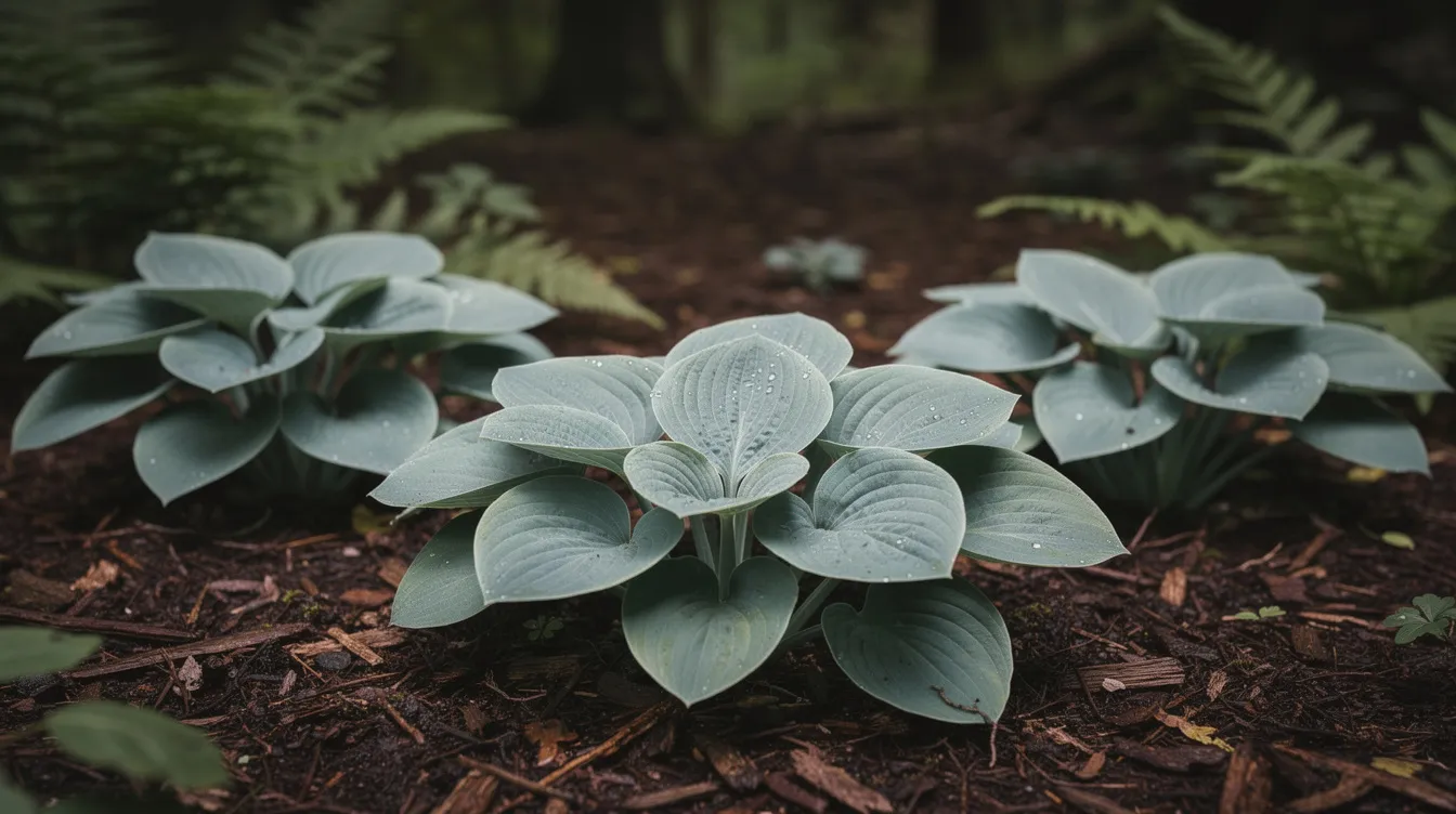 53f0aadb501a434ab79bc09551e0a5bf The image features Dwarf Hostas specifically the'Mouse Ears' variety, showcasing their compact, rounded foliage that adds beauty and interest to small garden ideas. These low-maintenance plants are perfect for container gardens and small spaces, enhancing the visual appeal of patios or raised planters.