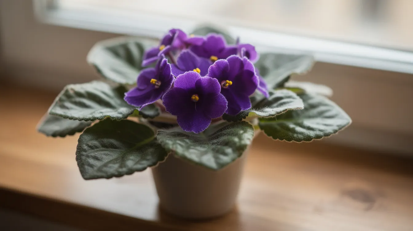 A32610ff95c54b11814f33103895ab7d The image showcases a vibrant African Violet Saintpaulia with its colorful blooms featuring shades of purple and pink set against lush foliage of dark green leaves This popular tropical house plant thrives in bright indirect light and is known for its showy tubular flowers that add a touch of exotic beauty to indoor spaces