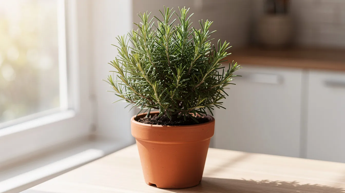 A7d34223ef724e75a014d0ae6a88d859 The image features a compact rosemary plant known for its sharp pine like Mediterranean fragrance showcased in a decorative pot This fragrant houseplant thrives indoors with bright sunlight and regular pruning making it an ideal choice for those seeking aromatic houseplants that add both beauty and scent to small spaces