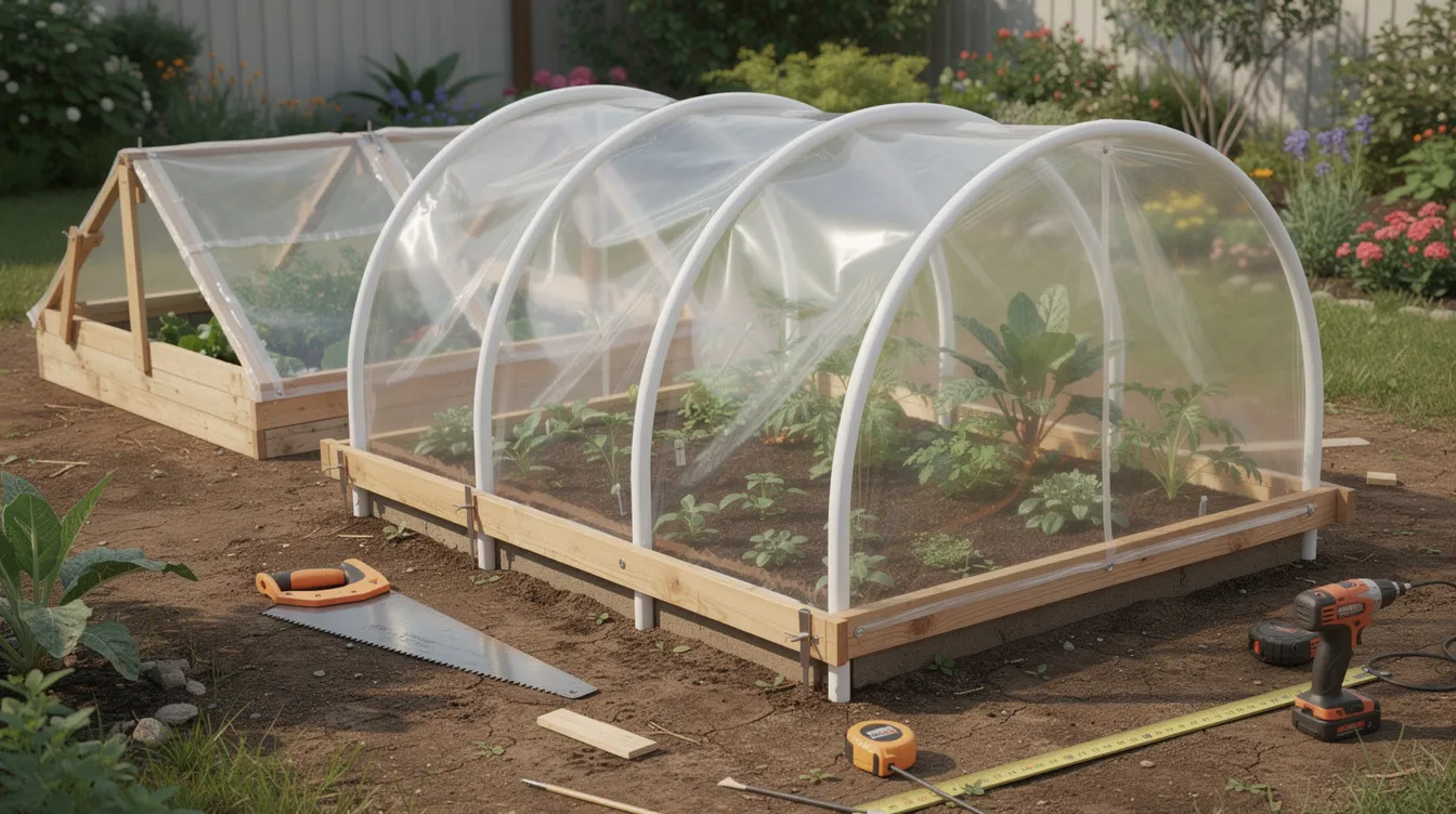 Aa65a439ba6b4710bb8e28d29f2c1d73 The image depicts a mini hoop house constructed from bent PVC pipes covered with clear plastic sheeting creating a small greenhouse ideal for extending your growing season This simple structure provides protection for seedlings and plants making it an excellent way to grow vegetables and herbs in colder weather