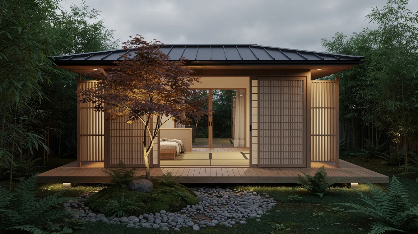 C8c85ab996ff42e18a9e7afd3d117926 This Japanese inspired tiny home features warm wood screens and a central courtyard creating a harmonious blend of indoor and outdoor living spaces that invite natural light and airflow The minimalist design emphasizes privacy while maintaining a connection with nature making it an ideal example of modern house plans