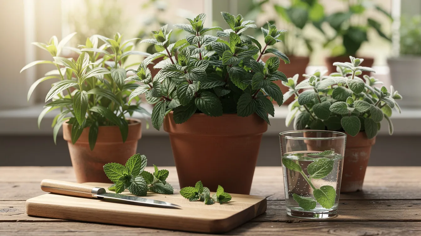 D4d5dd4c7192435ebe58c36d7184a830 The image features various culinary mint varieties including peppermint spearmint and apple mint thriving in containers These fragrant plants belonging to the mint family are known for their fresh herbal scent and kitchen utility making them an excellent choice for indoor gardening