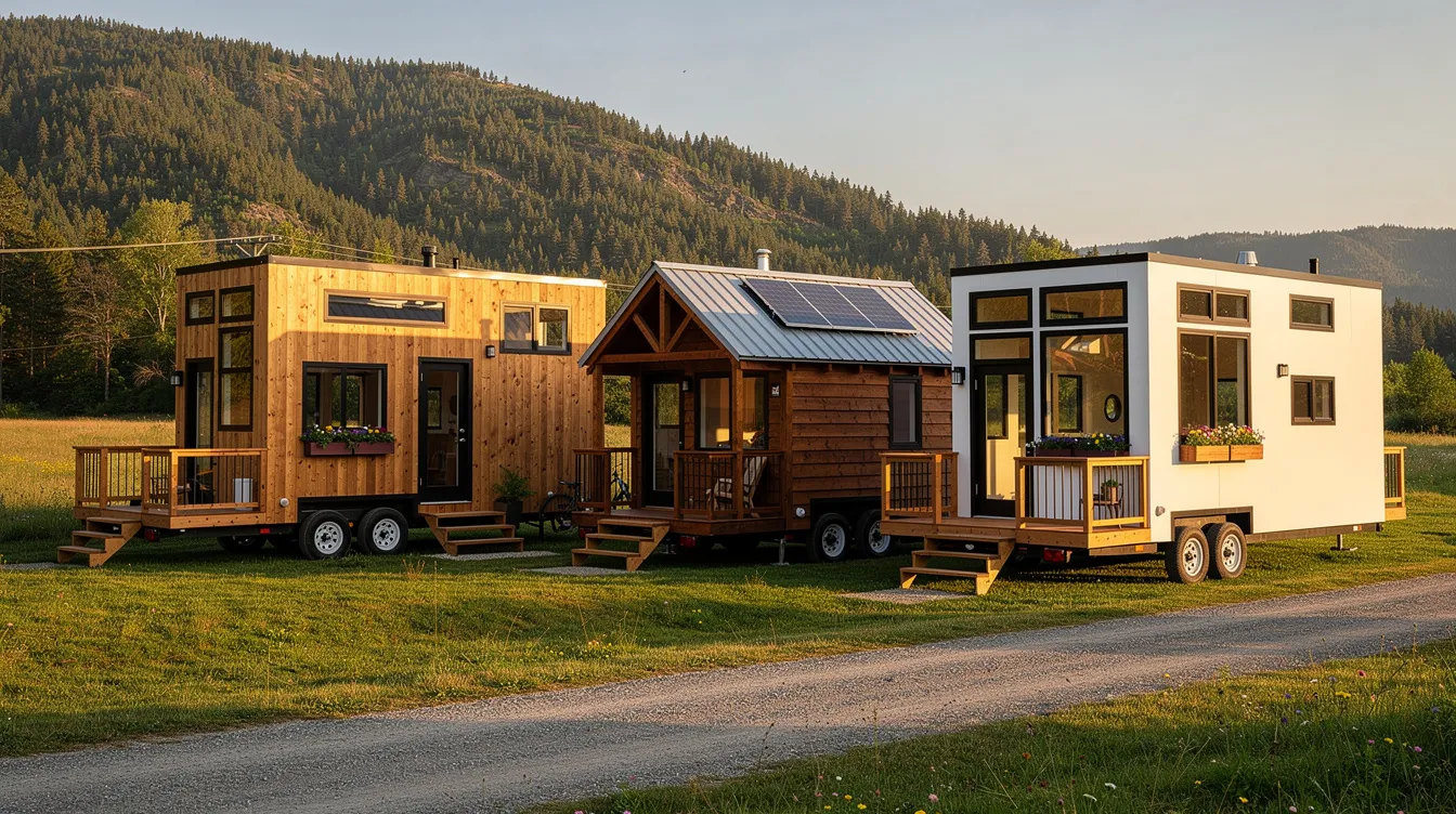 D98e3c1aa8b5471e85dbfbc69a8d1103 The image showcases a row of vibrant tiny houses on wheels THOWs with large windows and loft spaces highlighting the quality craftsmanship of these manufactured homes for sale in Monroe Louisiana Each tiny home reflects a unique design appealing to those who wish to own a cozy and affordable living space today