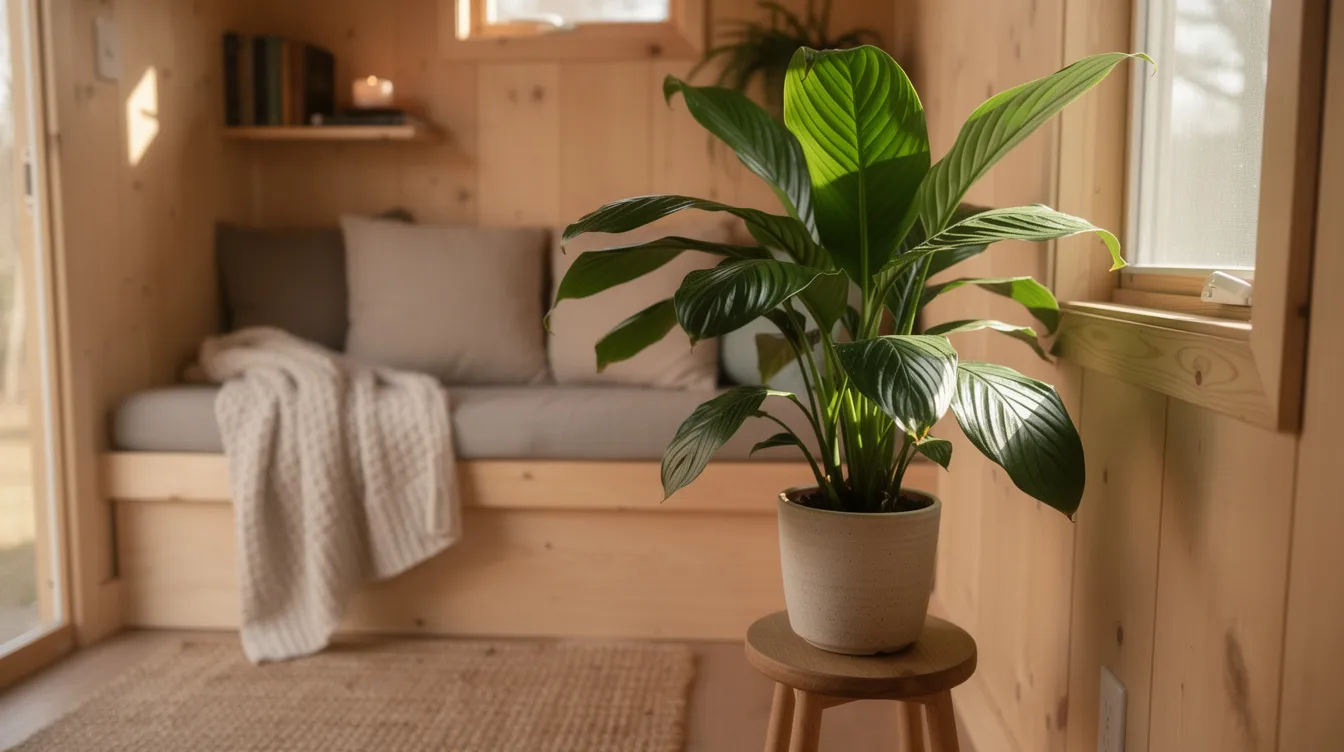 Ed6df937761842b586b1ba5e8d6f031e A Cast Iron Plant Aspidistra elatior sits gracefully in a cozy tiny home showcasing its lush green leaves that thrive in low light conditions This resilient indoor plant adds a touch of greenery to small spaces making it ideal for busy plant parents looking to brighten their home with low light tolerant plants