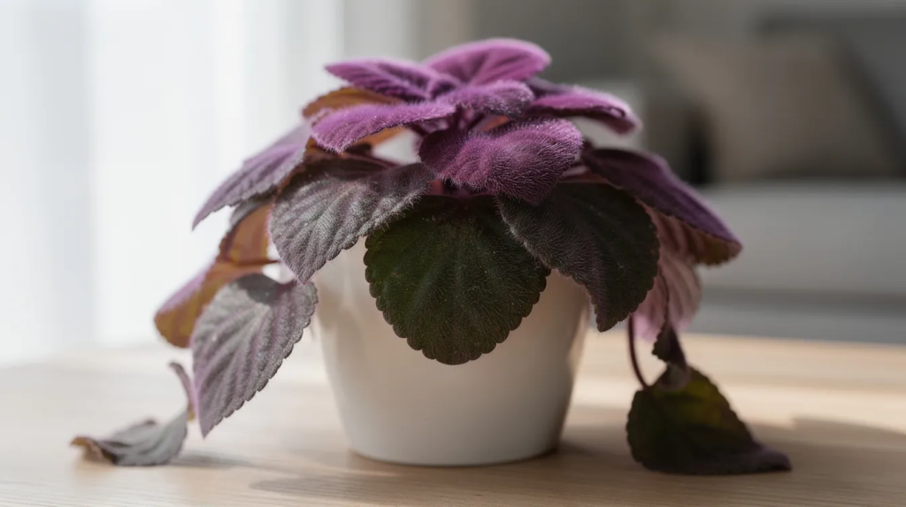 Image The image features a vibrant Gynura aurantiaca commonly known as the Purple Passion Houseplant showcasing its lush green leaves adorned with striking purple hues This tropical plant is ideal for small spaces thriving in bright light and producing showy foliage that adds a unique touch to indoor gardens