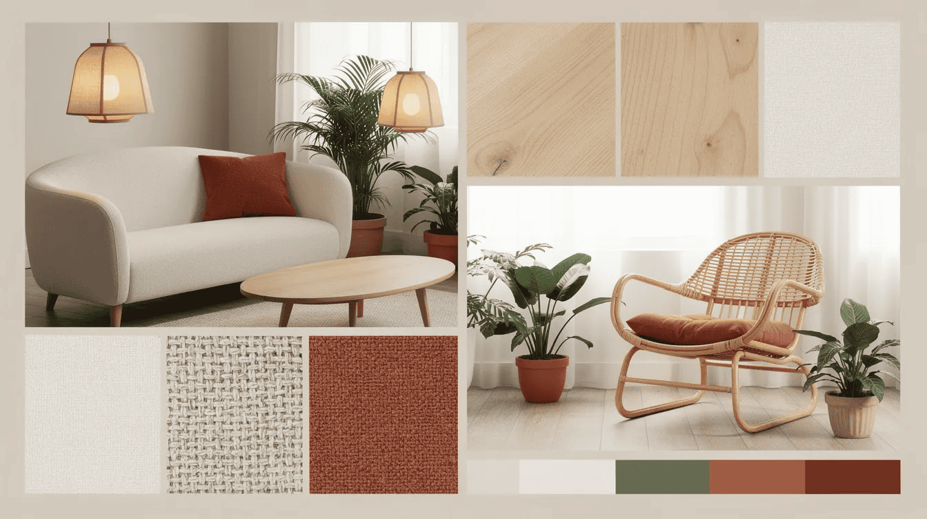 Cozy tiny house living room design Modern tiny house interior with sofa rattan chair and plants